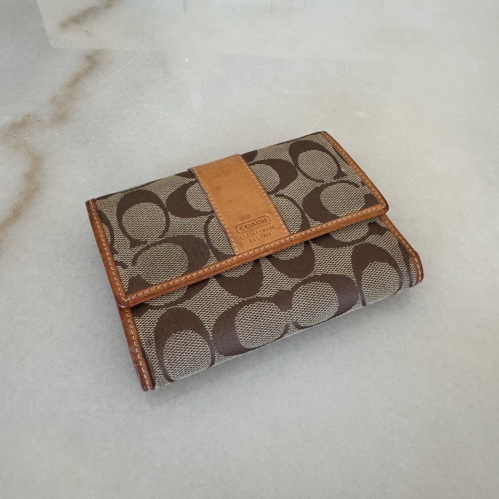 Vintage Coach Signature Brown and Tan Trifold Wallet - Picture 9 of 10